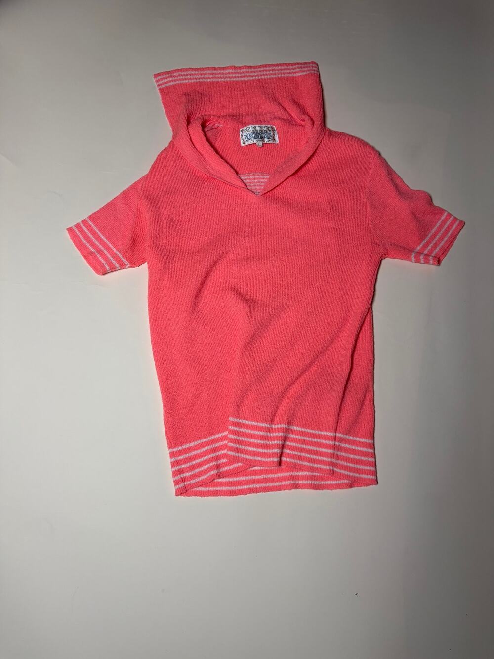 Coral Pink Sailor Collar Short Sleeve Knit Sweater